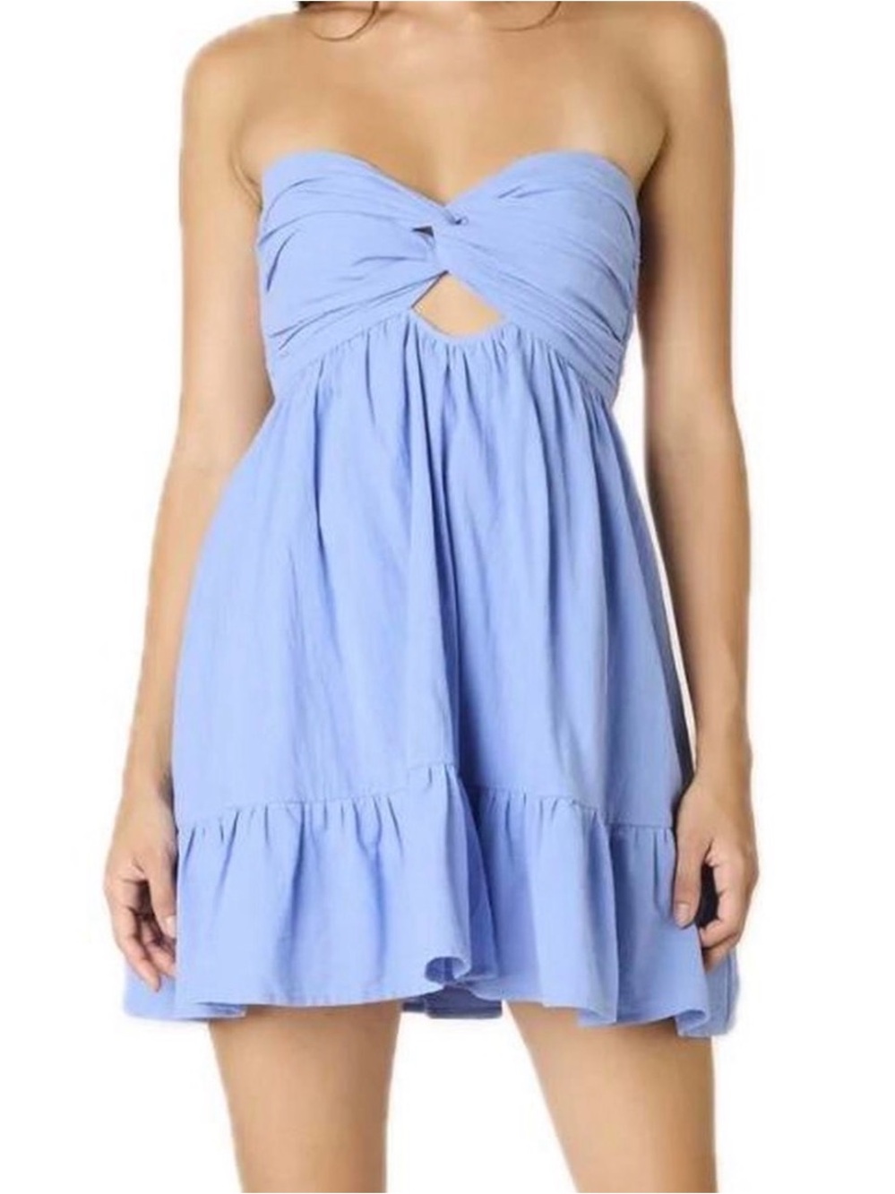 Light Blue Strapless Twist-Front Summer Dress